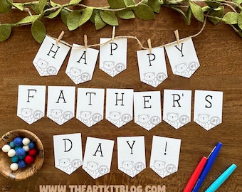 Banner del Día del Padre Feliz, Banner imprimible imprimible, Banner de pastel, Descarga digital, Banner del Día del Padre, Signo del Día del Padre, Página para colorear