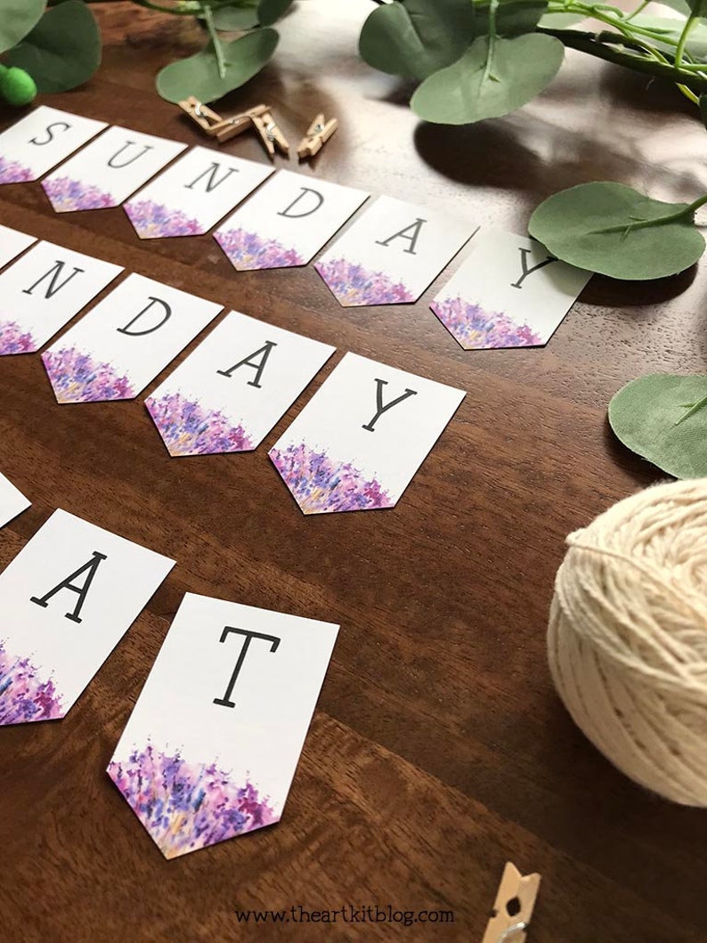 Days of the Week Banner Printable With Purple Flowers Etsy