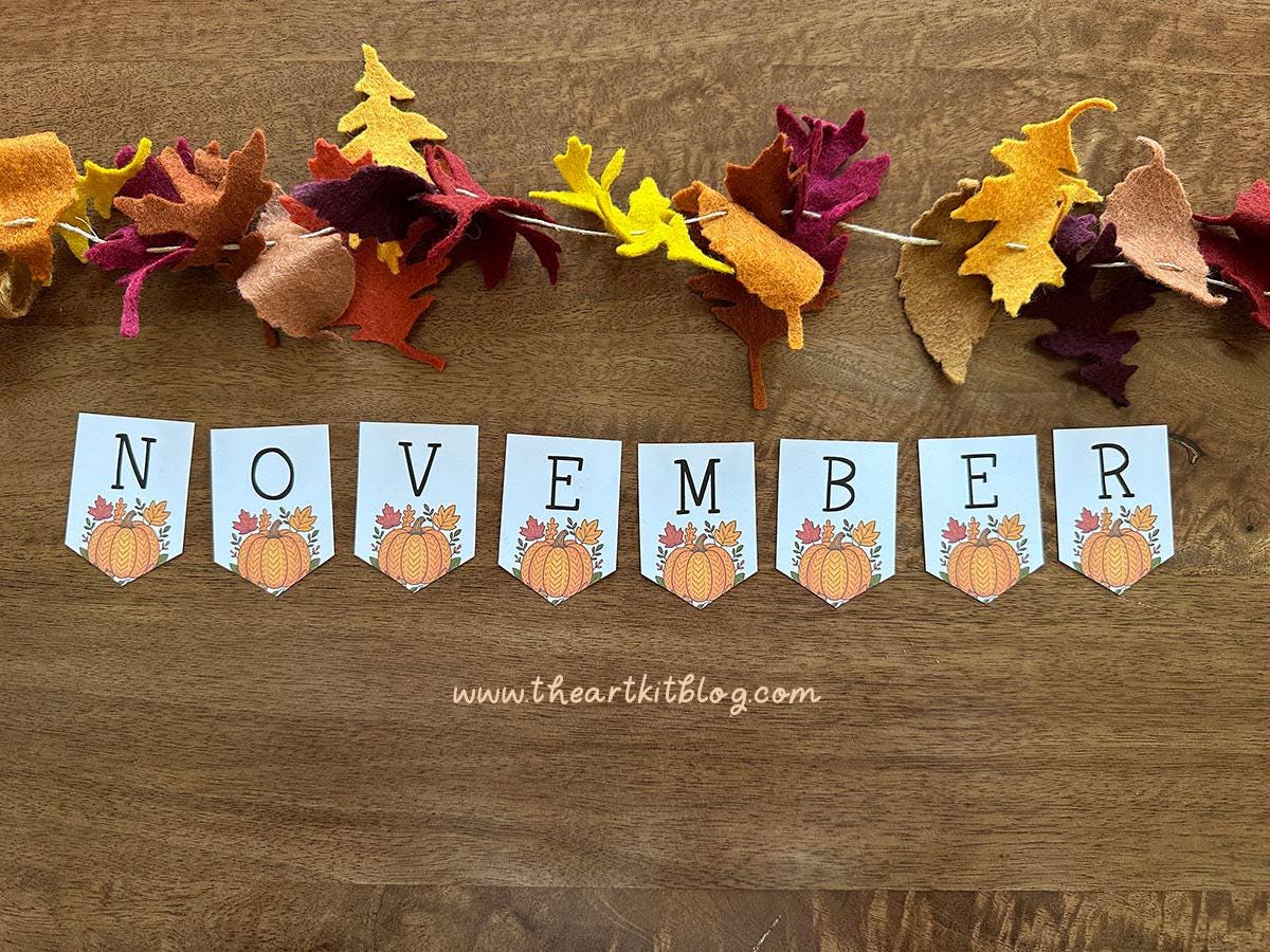 Printable November Banner, Fall Garland Decor, Thanksgiving Burlap ...