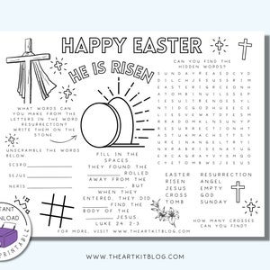 Christian Easter Placemat Activities, Easter Activity Printable Placemat, Easter Workbook Printable, Easter Placemat Activity Sheet image 1