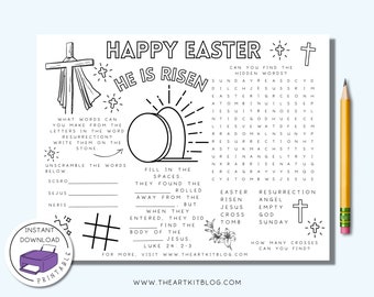 Christian Easter Placemat Activities, Easter Activity Printable Placemat, Easter Workbook Printable, Easter Placemat Activity Sheet