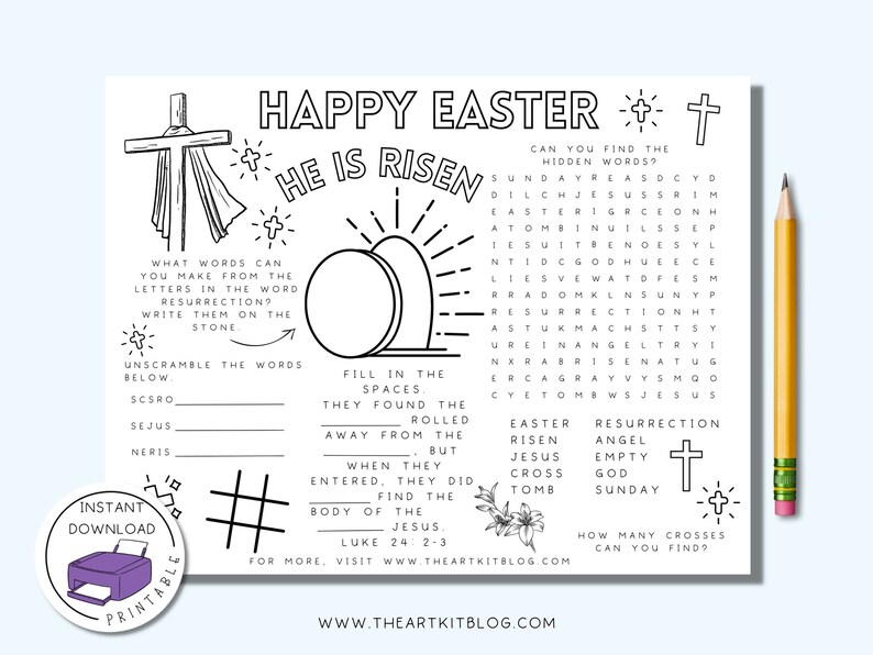 Christian Easter Placemat Activities, Easter Activity Printable
