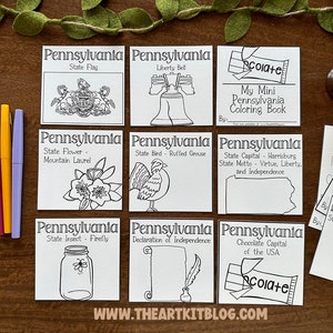 Mini pages à colorier Pennsylvanie et mots cachés, 50 pages à colorier des États-Unis, pages à colorier des États-Unis, coloriage à imprimer, coloriage pour enfants