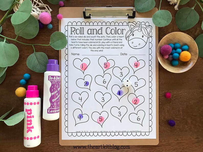 Roll and Color Dice Game Printable, Unicorn Printable Game, Games for