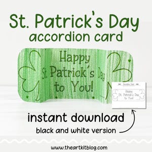 Cartão de acordeão do Dia de São Patrício para impressão, preto e branco | Artesanato infantil faça você mesmo | Cartão dobrável | Atividade divertida para o feriado | Download instantâneo