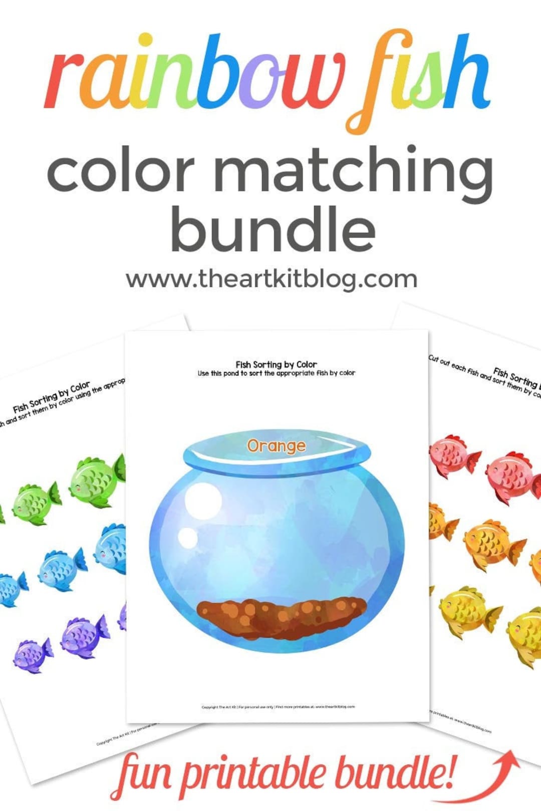 Watercolor Paint By Number: Rainbow Fish Worksheets