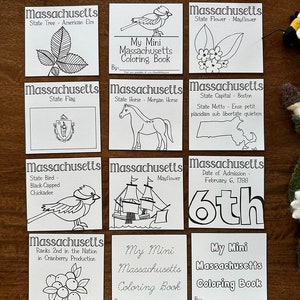 Mini MASSACHUSETTS Coloring Pages, 50 States Coloring Page, USA Homeschool Coloring Pages, Coloring Printable, 50 States PDF, Unit Studies