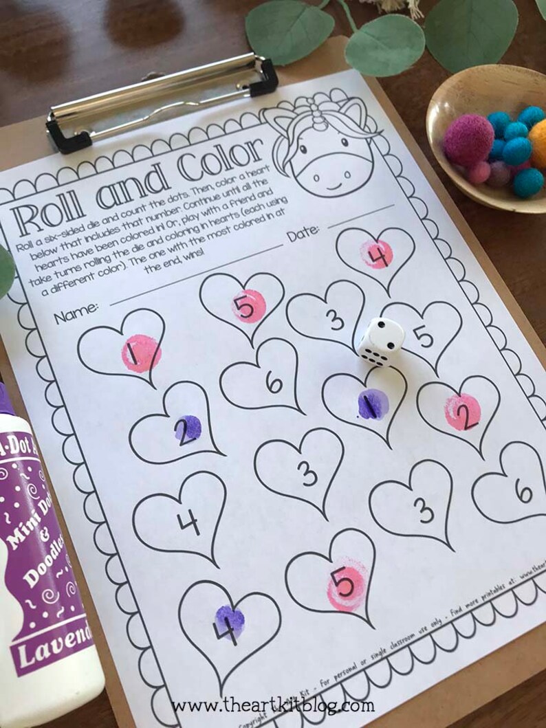 Roll and Color Dice Game Printable, Unicorn Printable Game, Games for