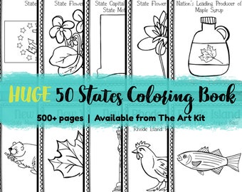 50 states coloring book, 50 states homeschool, United States map printable, 50 states pdf, unit study, unit studies jr high