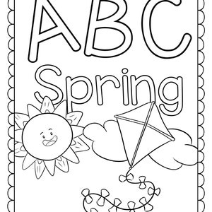 Spring Alphabet Coloring Book, 27 Pages to Color, PRINTABLE for kids, Learning the letters, Seasonal Worksheets image 2