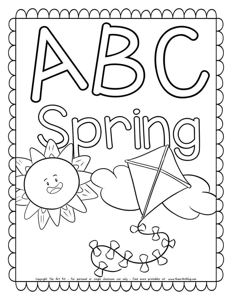 Spring Alphabet Coloring Book, 27 Pages to Color, PRINTABLE for kids, Learning the letters, Seasonal Worksheets image 2