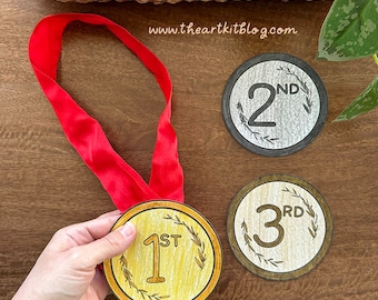 First Second Third Place Medals, Template Printable, Summer Games Craft, Imaginative Play Printable, Printable for Kids, Homeschool