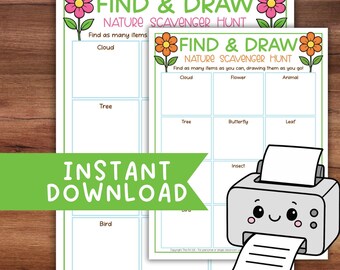 Scavenger Hunt Printable for Kids, Outdoor Activity Game, Nature Exploration, Fun Family Adventure, Instant Download, Drawing Nature PDF