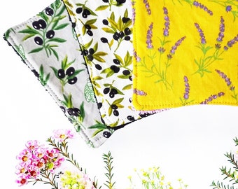 Pack of large washable cotton or fabric toilet paper wipes (designs of your choice) LA PROVENCE - Eco-friendly square makeup remover pad