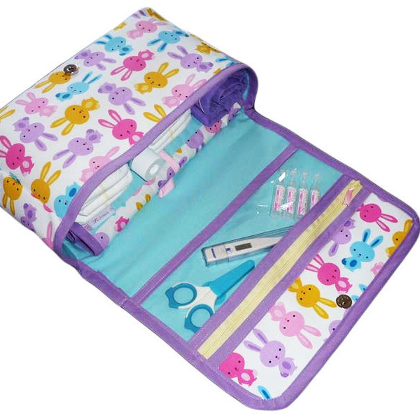 Large changing pouch set + changing mat + comfort blanket - RABBITS - Diaper pouch