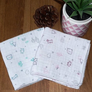 Children&#39;s handkerchief in double-layer cotton with washable and reusable double gauze (22 x 22 cm) - Alternative handkerchief - Very soft handkerchief