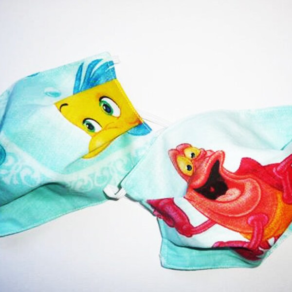 Masque en tissu lavable réversible en coton junior - POLOCHON & SEBASTIEN (Ariel la Petite Sirène) Masque enfant en tissu imprimé