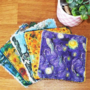 Salviette lavabili grandi LES PEINTRES - Dischetti struccanti quadrati ecologici - Carta igienica lavabile - Van Gogh - Monet