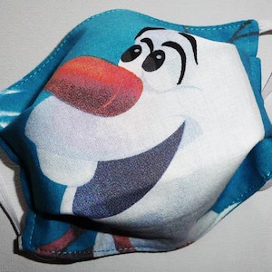Masque enfant en tissu lavable réutilisable et réversible OLAF Reine des Neiges masque alternatif image 1