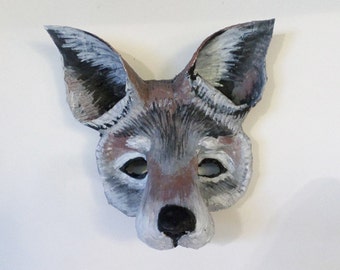Grey Wolf Mask, unique, animal mask, cosplay, wearable, paper mache, woodland creature