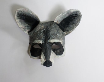 Wasbeermasker, bosdier, papier-maché, bos, dier, uniek masker, draagbaar