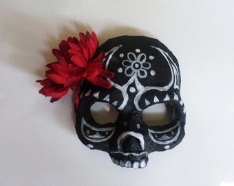 Day of The Dead Mask-Black and White, skull mask, Dia des los Muertos, paper mache, men's mask