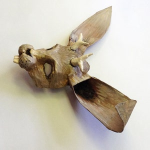 Jackalope Mask, mythical rabbit, paper mache, wearable, rabbit, horned rabbit,legendary image 3