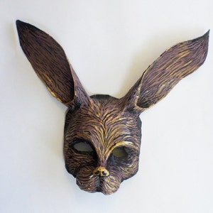 Rabbit Mask, hare, bunny mask, brown and gold, wearable, unique mask, paper mache