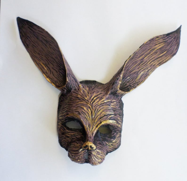 Rabbit Mask hare bunny mask brown and gold wearable Etsy
