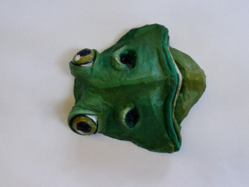 Frog Mask Wearable Paper Mache Hand Sculpted Amphibian Etsy