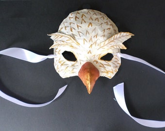 White and Gold Dove Mask, Bird Mask, paper mache, wearable