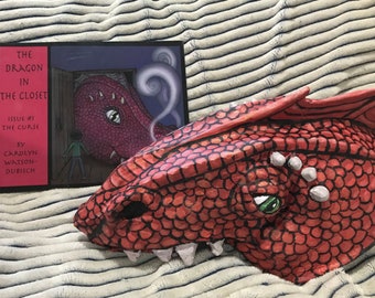 Dragon Mask from "The Dragon in The Closet"-book included-red dragon-mask-paper mache