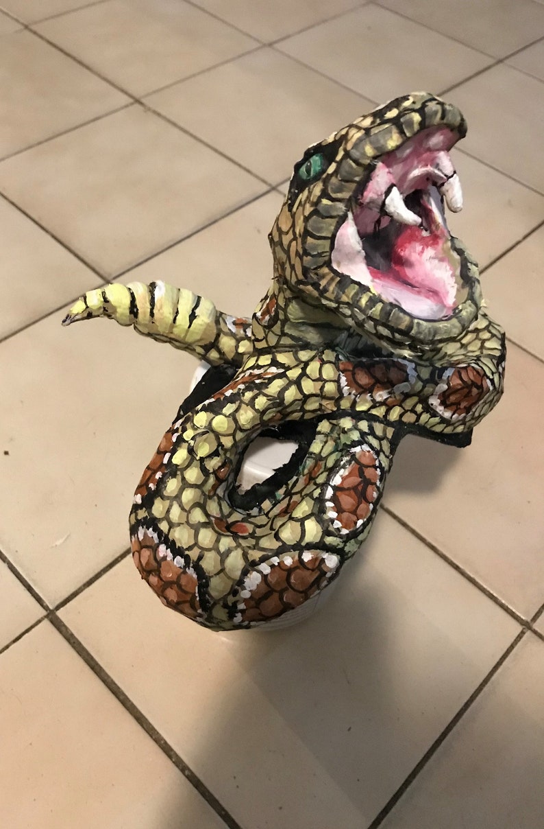 Masque de serpent à sonnette, masque de serpent, papier mâché, portable image 3