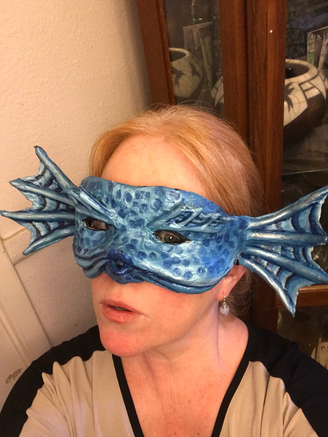 fish-half-mask-masquerade-mask-sea-creature-blue-iridecsent-etsy