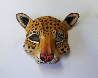 Jaguar Mask, wild cat, unique, animal mask, paper mache, wearable