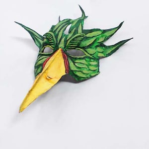 Green Bird Mask, tropical, costume, half mask, Avian, wearable, paper mache, bird mask, masquerade