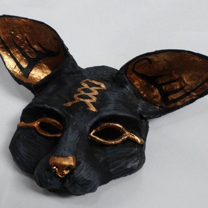 Bast Egyptian Goddess Mask, Cat mask, Egypt, black and gold, wearable, unique mask, paper mache