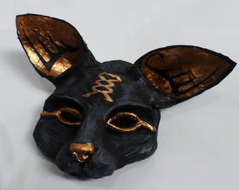 Bast Ägyptische Göttin Maske, Katzen Maske, Ägypten, schwarz und gold, tragbar, Unikat Maske, Pappmaché