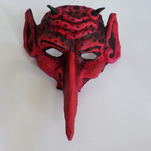 Long nose devil mask, demon mask, red devil, paper mache, wearable, monster, el diablo