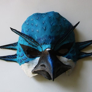 Blue Swallow Mask. bird mask, wearable, paper mache, mask