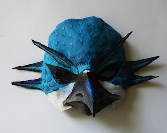 Blue Swallow Mask. bird mask, wearable, paper mache, mask