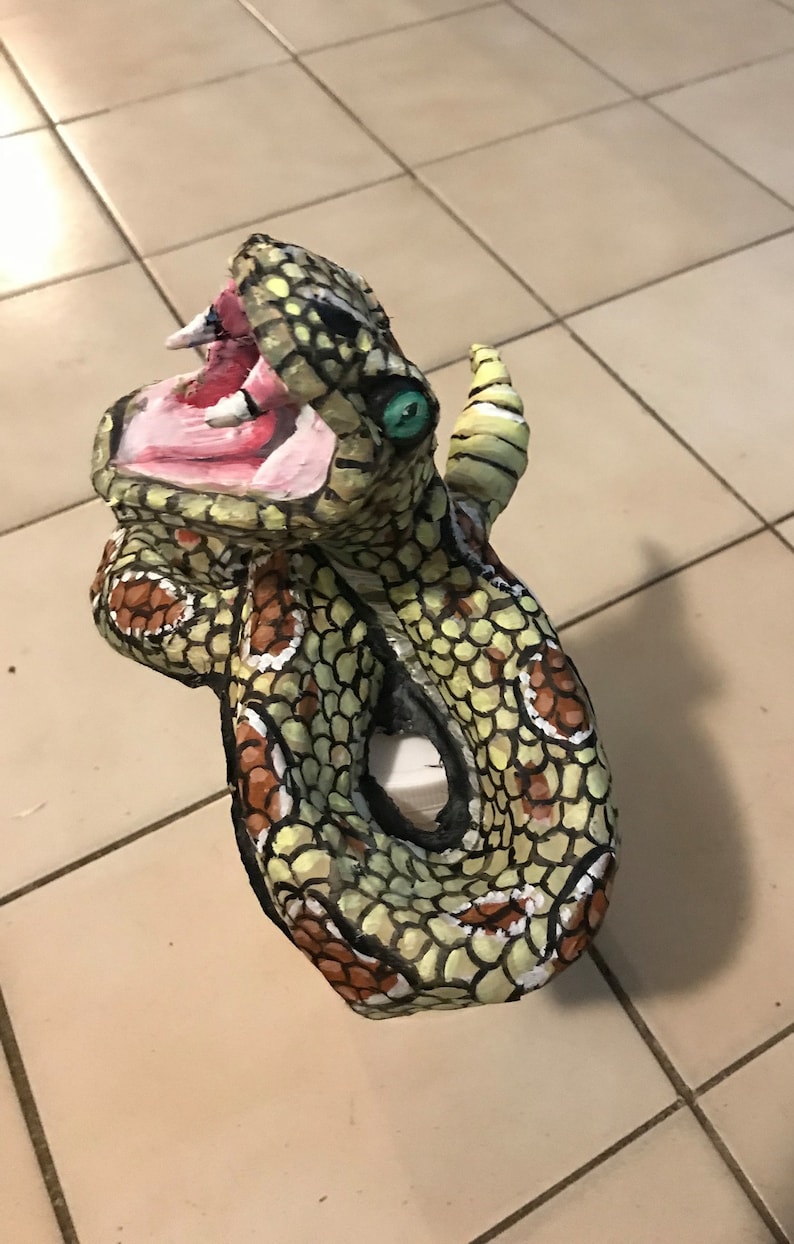 Masque de serpent à sonnette, masque de serpent, papier mâché, portable image 1