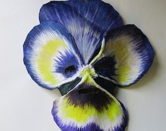 Pansy, flower mask, wearable, paper mache ,plant mask