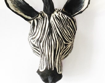 Zebra Mask, African wildlife, black and white, zebra, paper mache, wearable