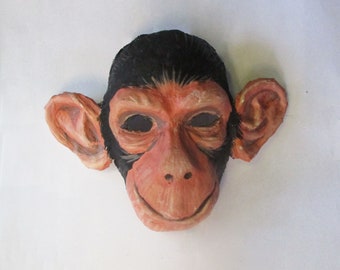 Chimpanzee Mask, paper mache, wearable, monkey, ape, mask, unique mask