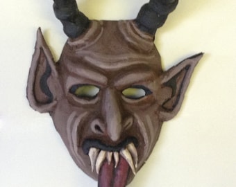 Krampus Mask, Austro-Bavarian Alpine folklore, half goat, half demon, Christmas, monster