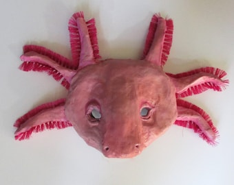 Axoloti Salamander Mask, Amphibian, paper mache, wearable, unique