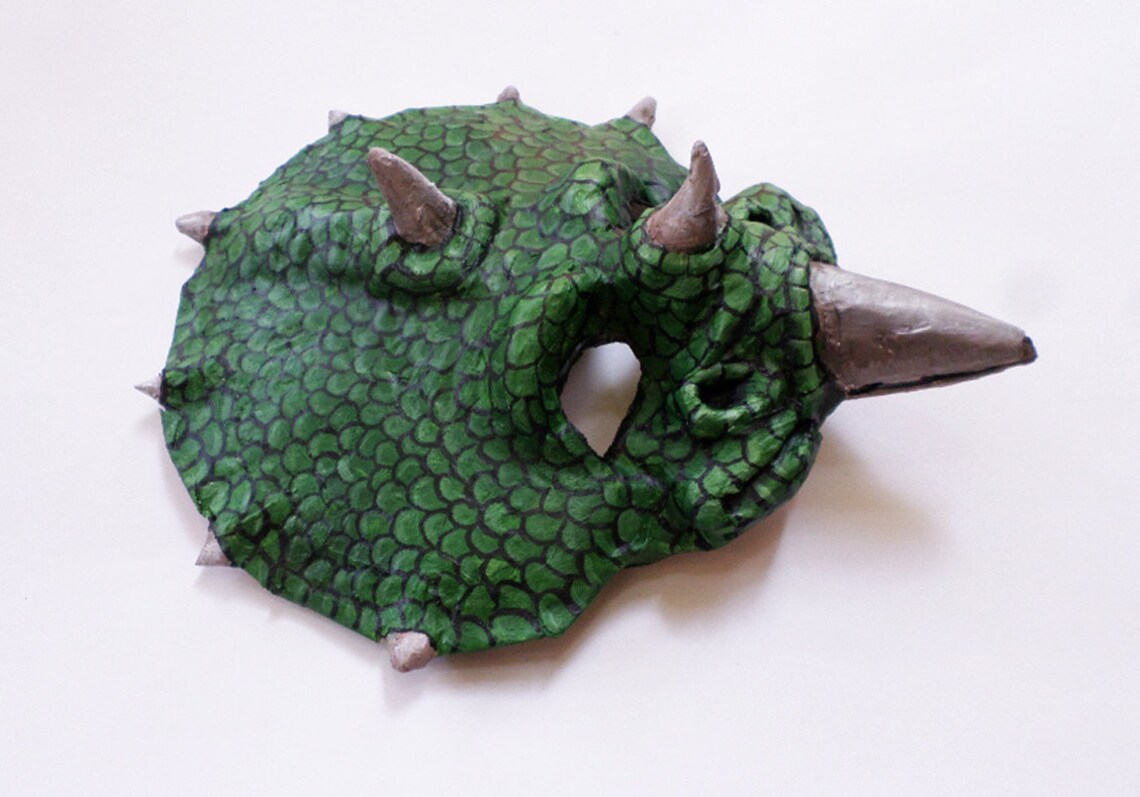 Triceratops Mask Dinosaur Unique Mask Paper Mache Wearable Etsy