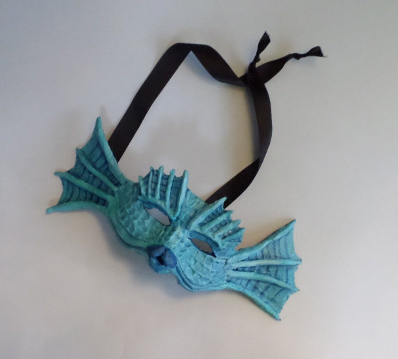 Fish Half Mask/masquerade Mask Sea Creature Blue Iridecsent Etsy