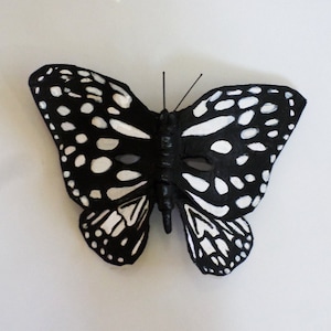 Butterfly Mask, Ceylon Blue Glassy Tiger Butterfly, Insect mask, unique mask, black and white, paper mache, wearable